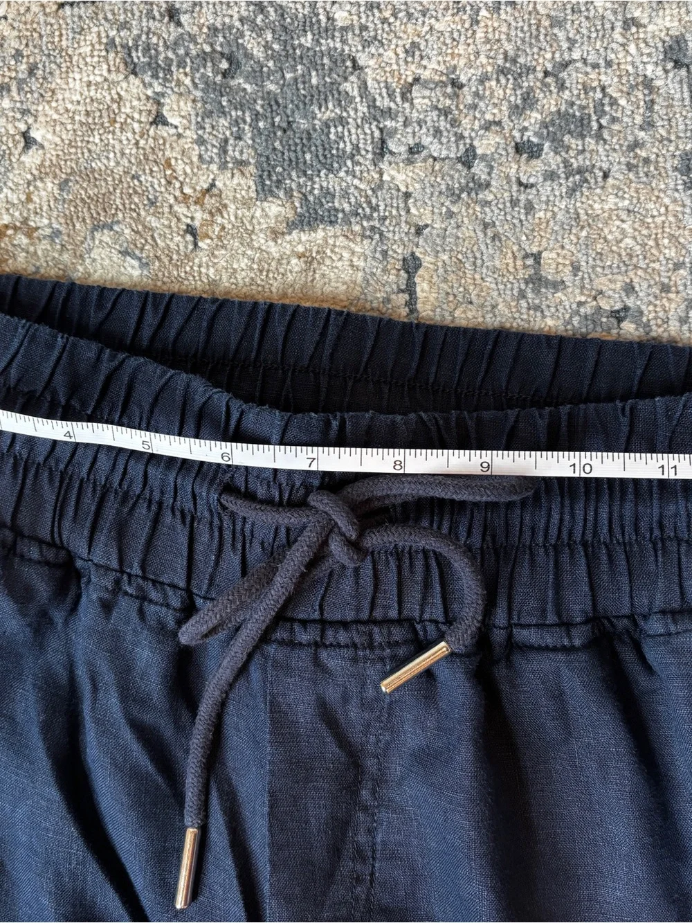 Quince Navy Wide-Leg Drawstring Linen-Blend Pants